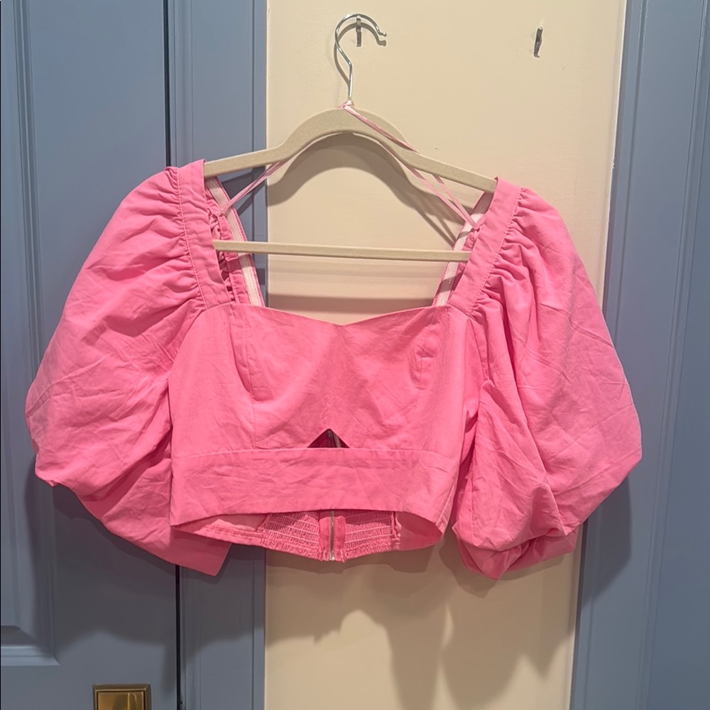 Forever 21 Pink Puff Sleeve Ruched Blouse